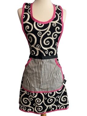 Black & Pink Apron with Swirl Print NWT
